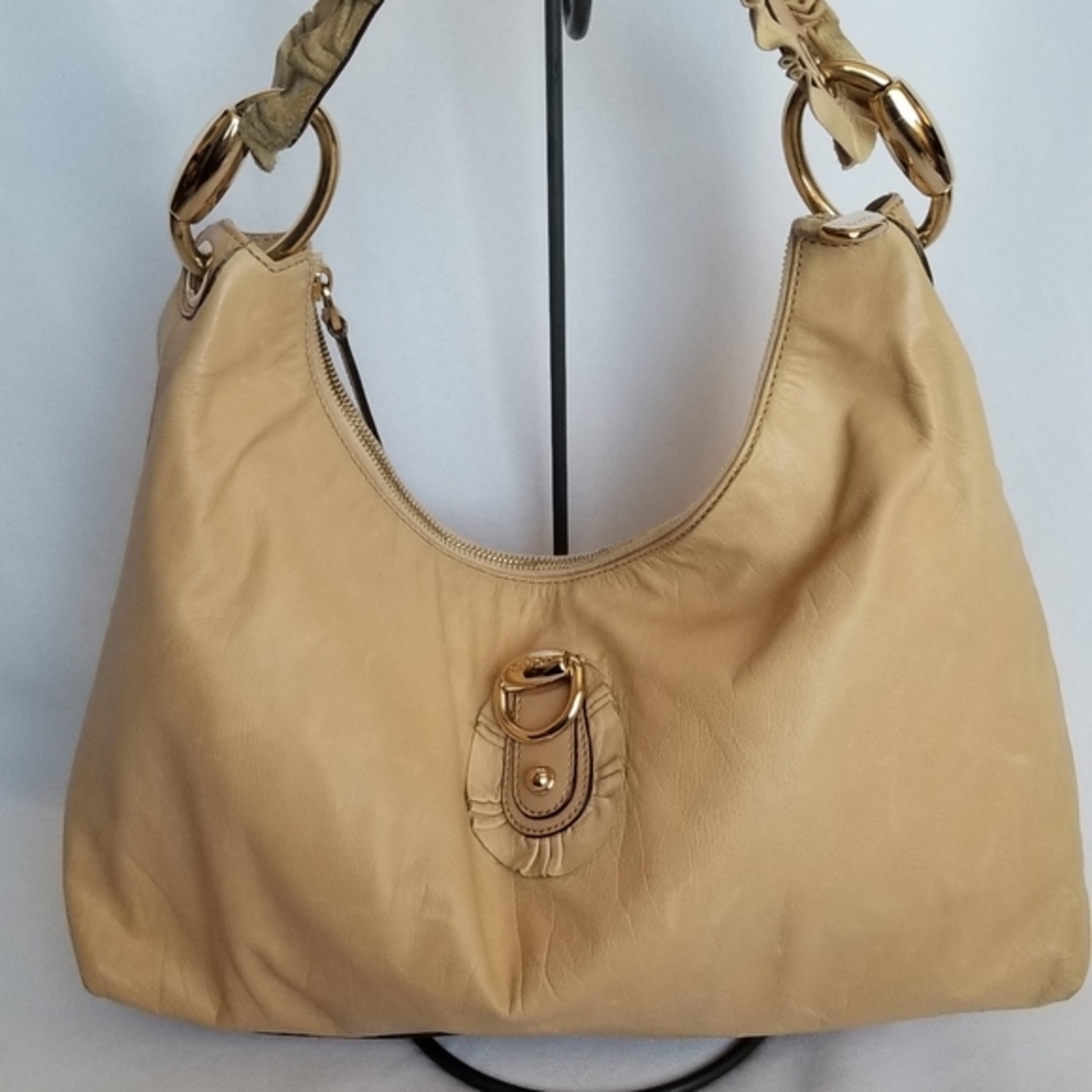 Gucci Tan Leather Hobo Bag Ruffled Strap